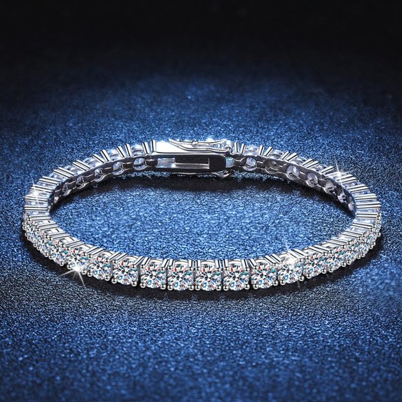 925 STERLING SILVER princess cut diamond tennis bracelet - Picture 4 of 4